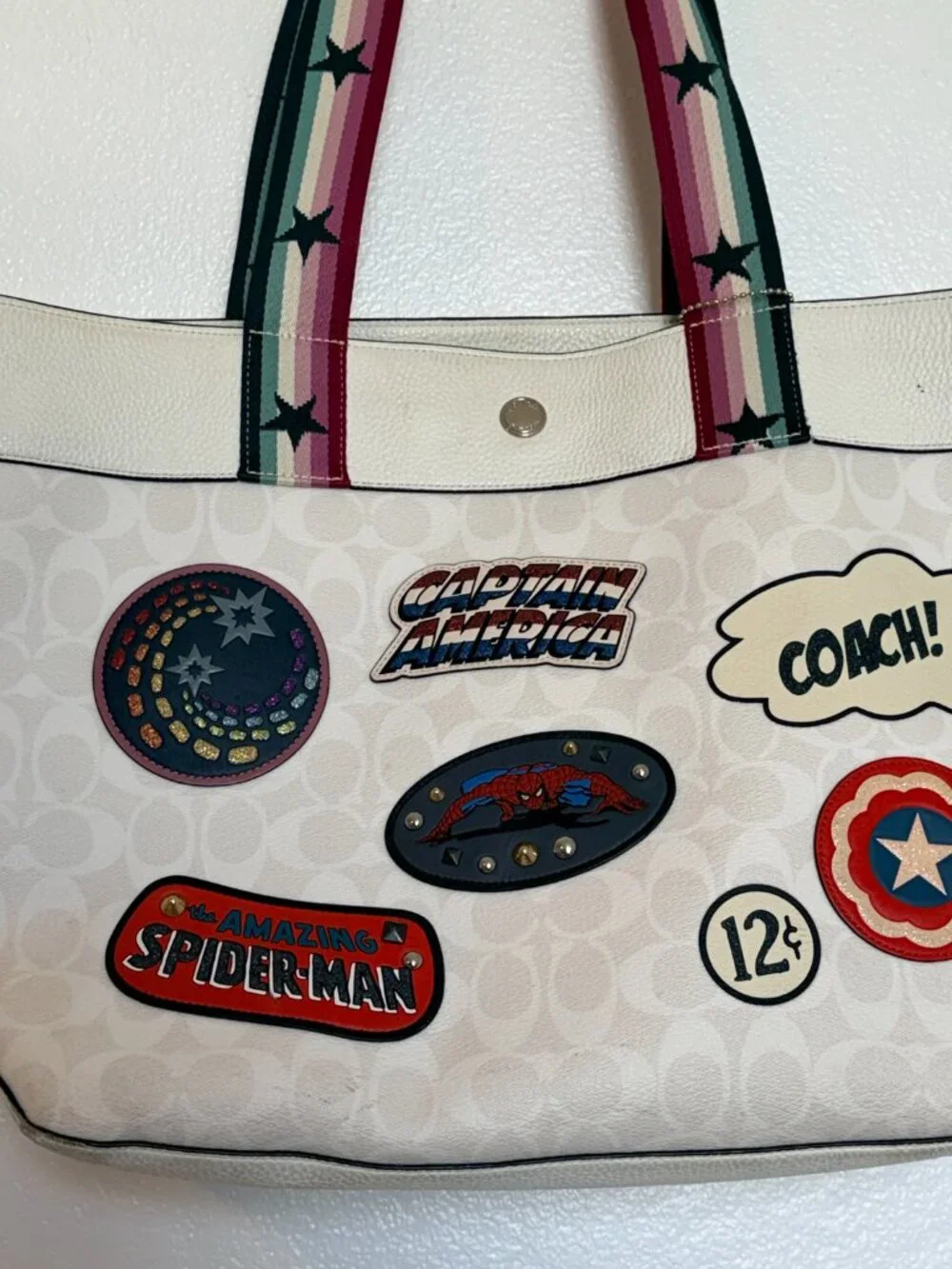 Coach x Marvel Large Tote Bag Stud Spider-Man Captain America - Picture 2 of 13